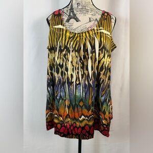 Unity World Wear Sleeveless Tunic Woman Plus Size 1X | Boho Chic Multi-Pattern